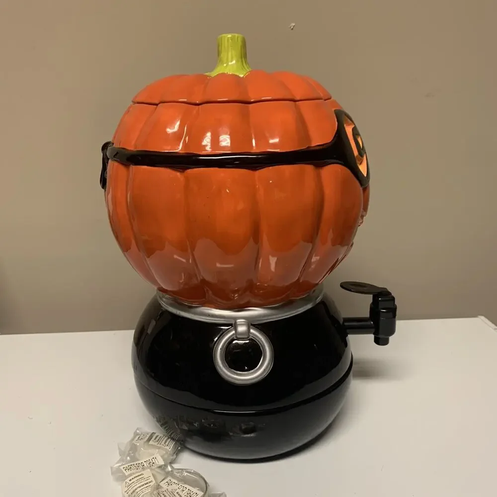 RARE Dept 56 Pumpkin Cider Drink Dispenser Masked Jack O Lantern Halloween 2008